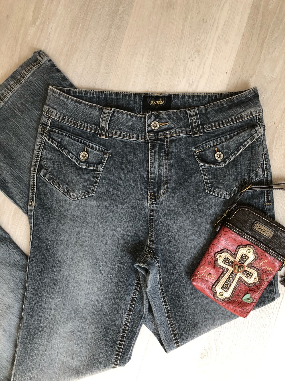 Vtg Y2K Angels Embroidered Pockets Flare Jeans Size 16